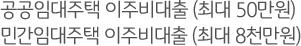 공공임대주택 이주비대출 (최대 50만원) 민간임대주택 이주비대출 (최대 8천만원)